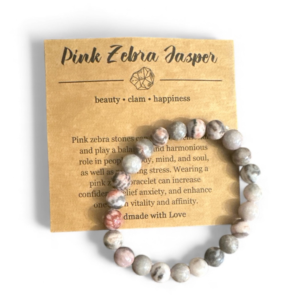 NEW Pink Zebra Jasper Round Bead Stretch Bracelet Crystal Healing Energy Gift